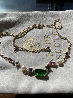 Kendra Scott Gold-Tone Necklace with Green, Purple, and Pearl Accents